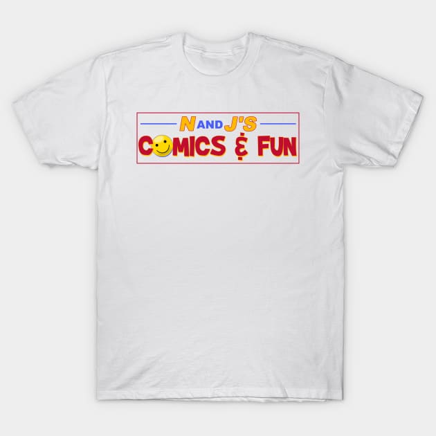 N & J's Comics and Fun from the movie Comic Book Villains T-Shirt by MonkeyKing